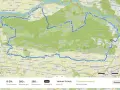 Trasa rowerowa przez Kampinoski Szlak Rowerowy, z zaznaczonymi miejscowościami i profilami wysokości.
