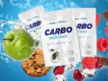 Opakowania odżywki CARBO multi max, zielone jabłko, ciastko z czekoladą, maliny i kostki lodu.
