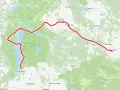 Mapa przedstawia trasę rowerową przez Bory Tucholskie, wiodącą przez jeziora i lasy, od Charzyków do Brus i dalej. Kaszubska marszruta zachwyca malowniczymi widokami.