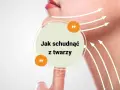 Jak schudnąć z twarzy? Delikatne linie i strzałki sugerują lifting i modelowanie konturów twarzy, podkreślając dążenie do smuklejszego wyglądu.