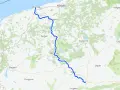 Mapa z zaznaczoną trasą rowerową od Kołobrzegu przez Złocieniec do Wałcza.