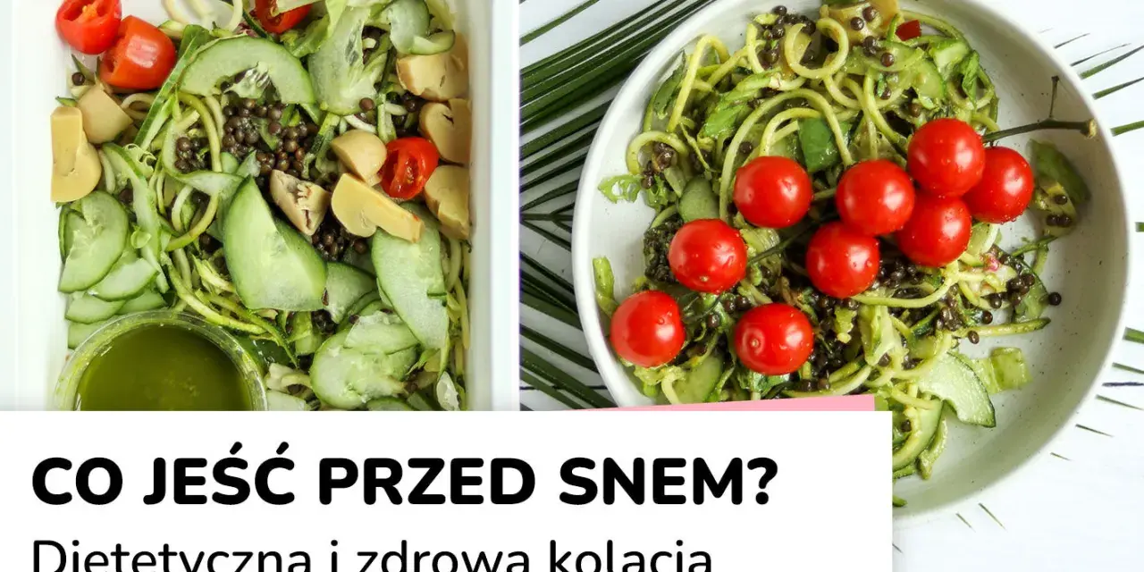 Dwie porcje lekkostrawnej kolacji: sałatka z cukinii, pomidorków i soczewicy. Idealna na wieczór.