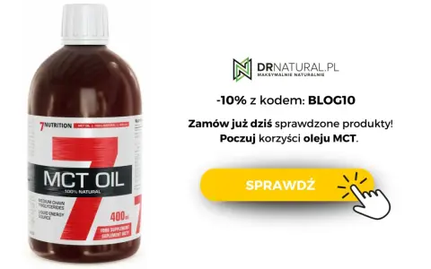 Butelka oleju MCT 100% naturalnego. Sprawdź korzyści, minimalizując potencjalne olej mct skutki uboczne. Zniżka -10% z kodem BLOG10.