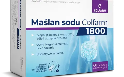 Maślan sodu Colfarm 1800 - opinie forum o ulgę w IBS, biegunkach i zaparciach. Tabletki o przedłużonym uwalnianiu.