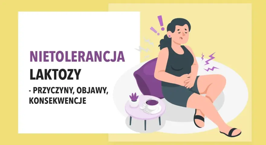 Kobieta cierpi na bóle brzucha, co może być jednym z objawów nietolerancji laktozy.