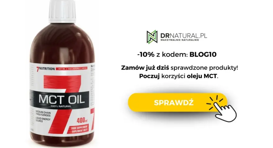 Butelka oleju MCT 100% naturalnego. Sprawdź korzyści, minimalizując potencjalne olej mct skutki uboczne. Zniżka -10% z kodem BLOG10.