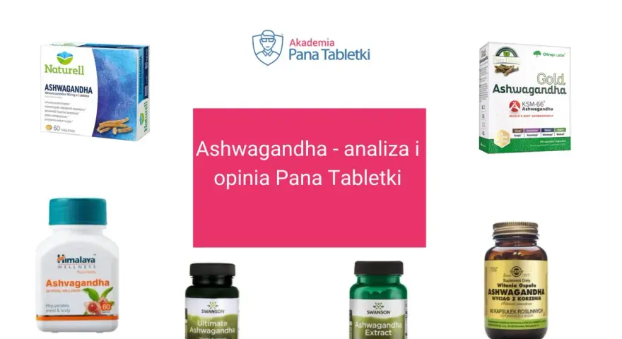 Różne suplementy z ashwagandhą, w tym Swanson. Analiza i opinia Pana Tabletki.