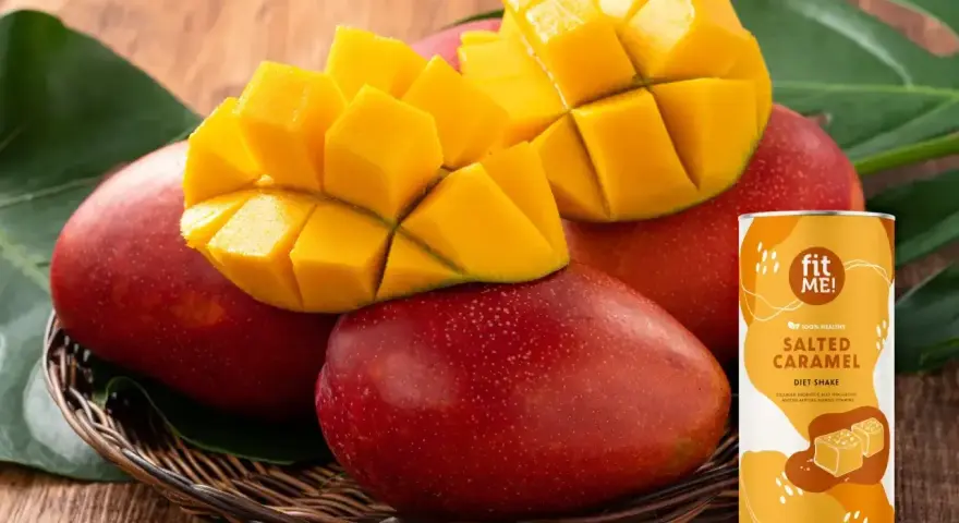 Soczyste mango i puszka napoju "Salted Caramel" z hasłem "african mango opinie".