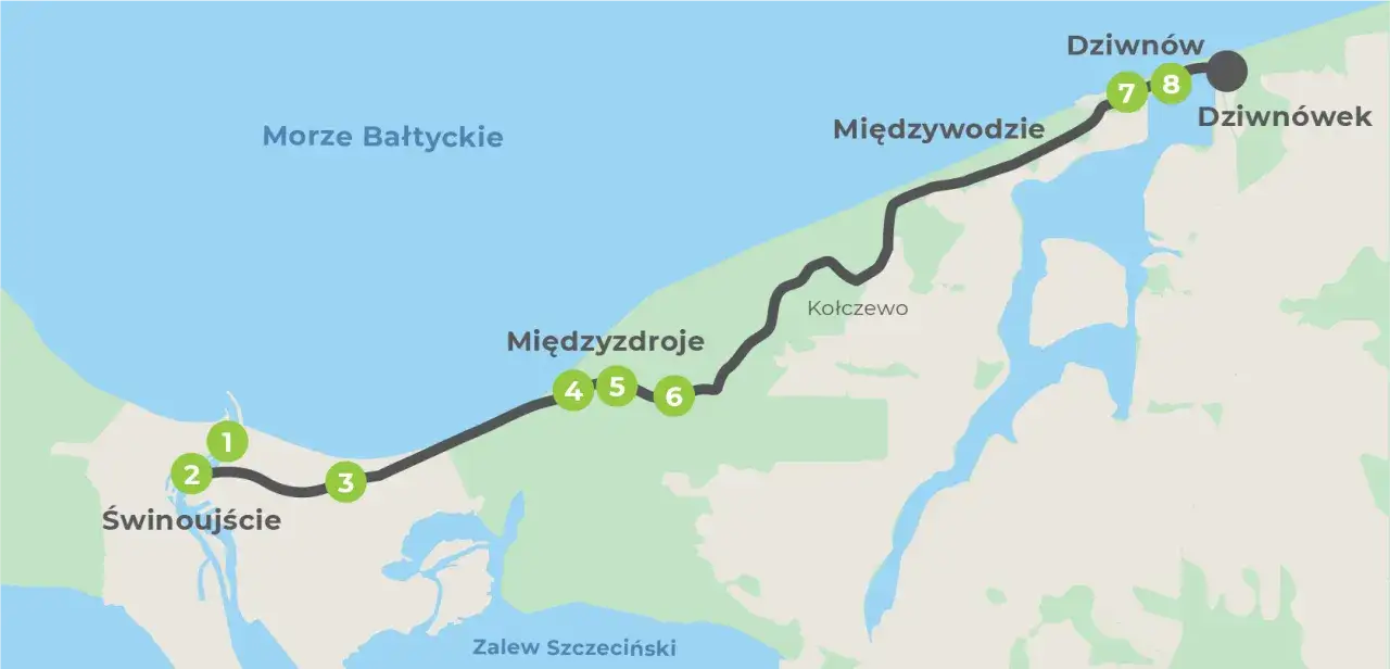 Mapa trasy rowerowej Velo Baltica w Polsce