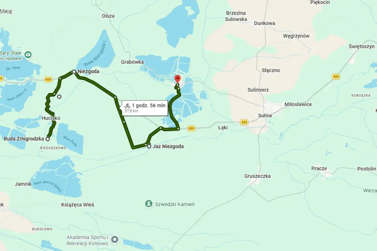 Mapa tras rowerowych Ruda Sułowska